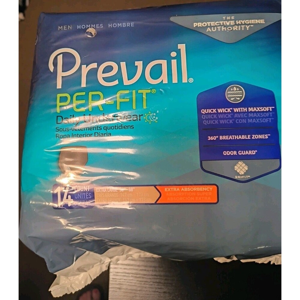 Prevail PER-FIT Men Daily Underwear Extra Large XL Extra Absorbency Lot of 4 Bag